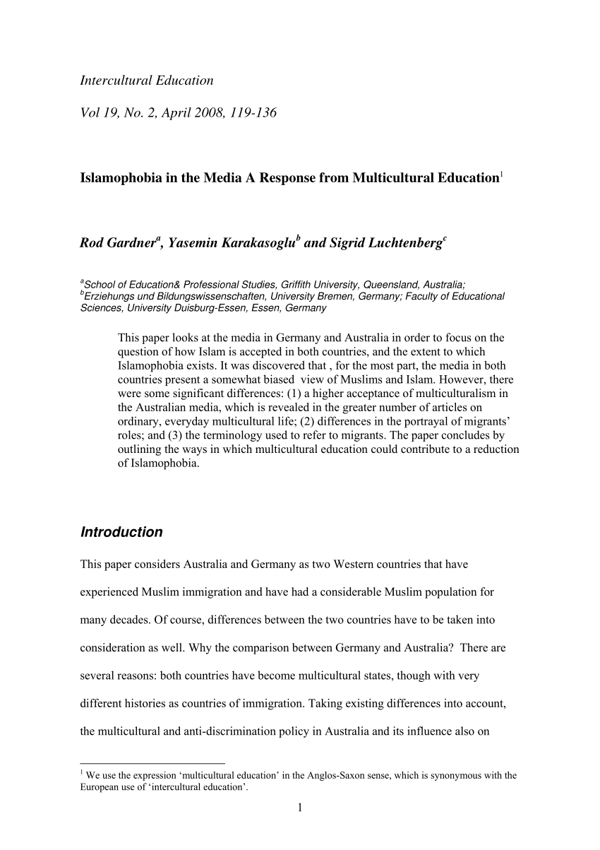 Pdf Islamophobia In The Media A Response From Multicultural Education