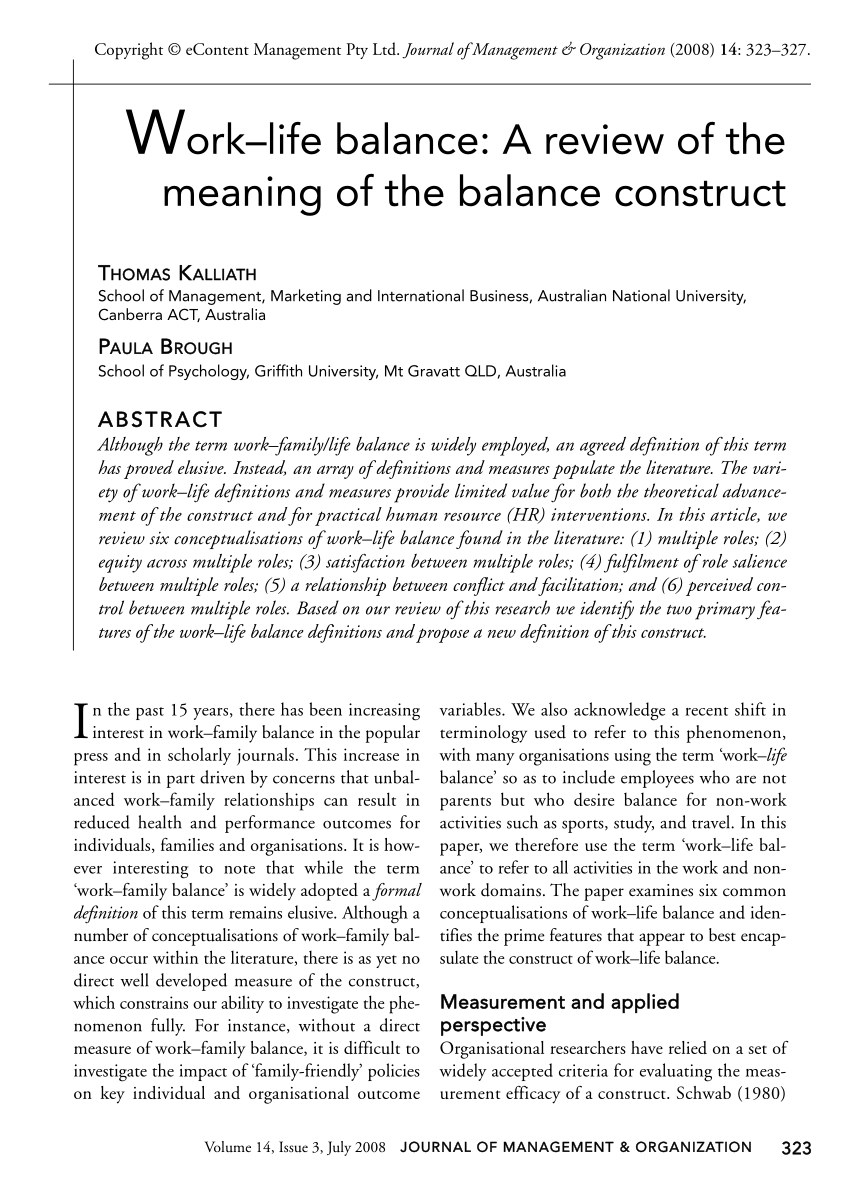 work life balance research pdf