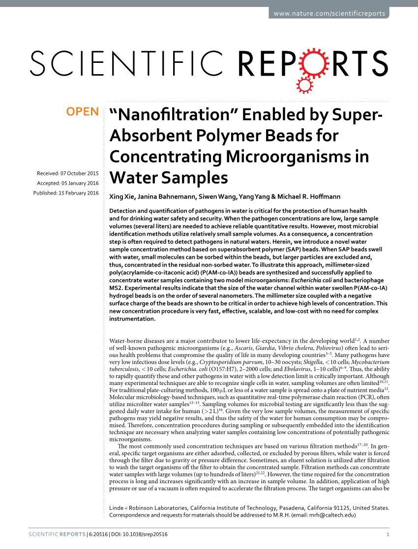 Nanofiltration” Enabled by Super-Absorbent Polymer Beads for