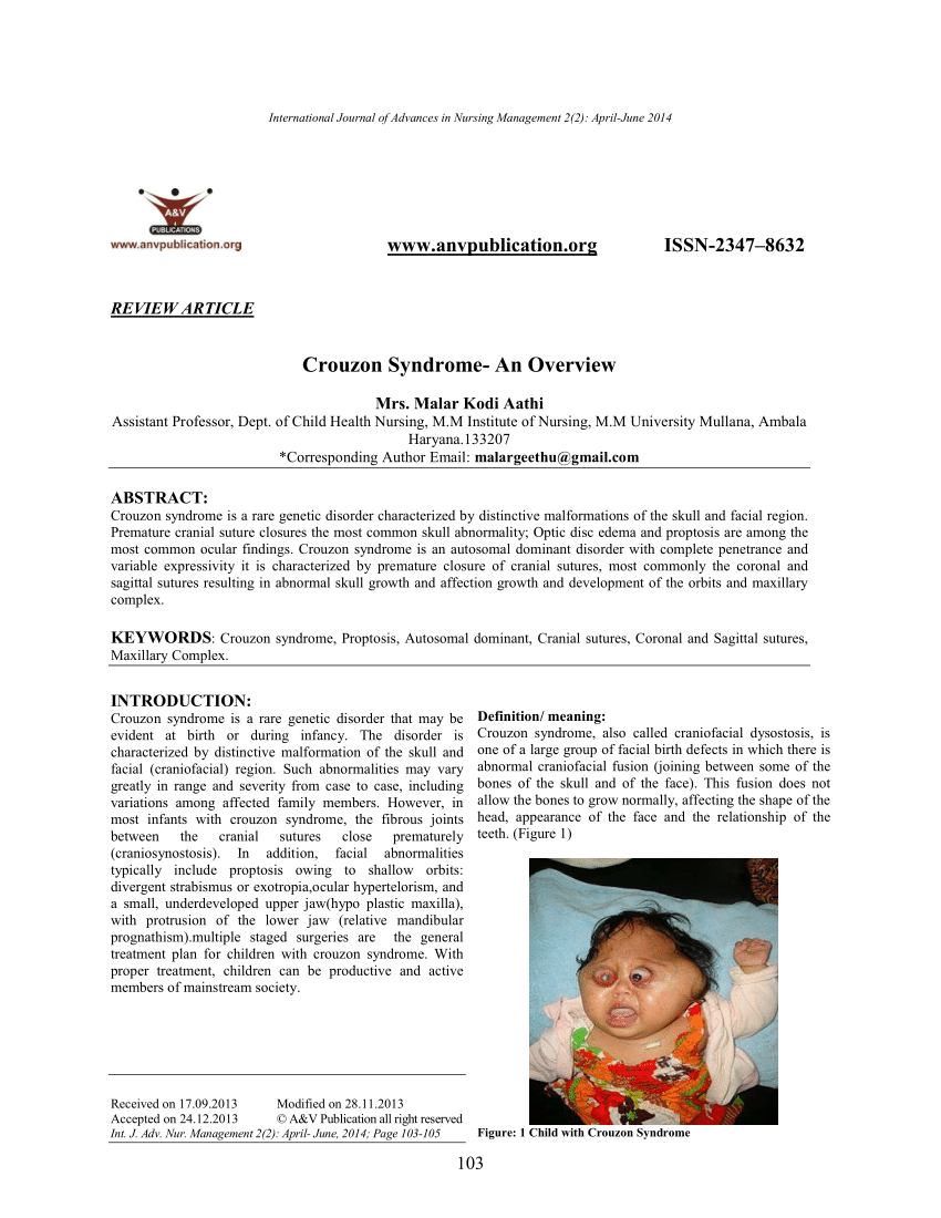 Pdf Crouzon Syndrome An Overview