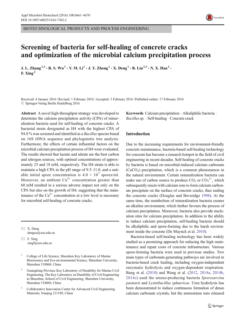 Pdf Screening Of Bacteria For Self Healing Of Concrete Cracks And Optimization Of The Microbial Calcium Precipitation Process