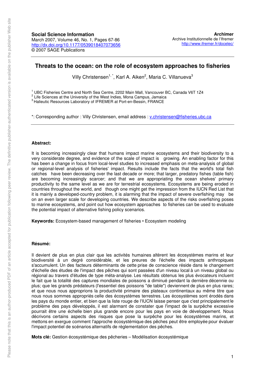 (PDF) Threats to the ocean: On the role of ecosystem approaches to