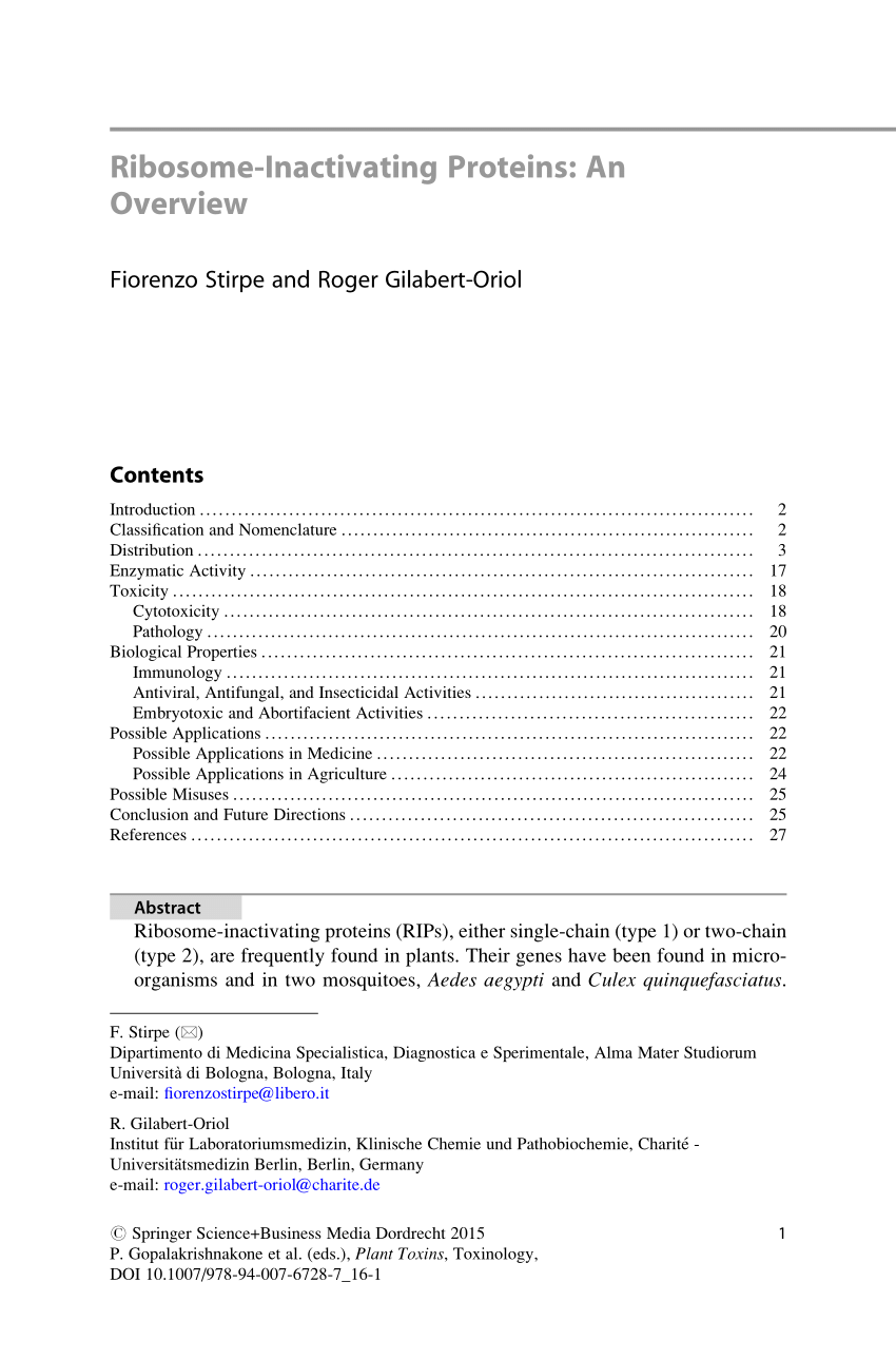 Ribosome-Inactivating and Related Proteins – topic of research paper in  Biological sciences. Download scholarly article PDF and read for free on  CyberLeninka open science hub.