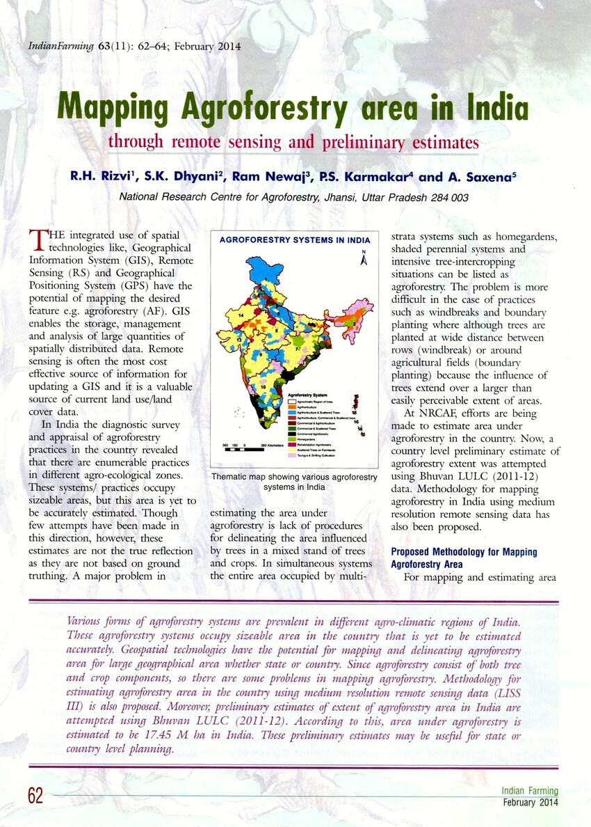 (PDF) Mapping agroforestry area in India through remote sensing and ...