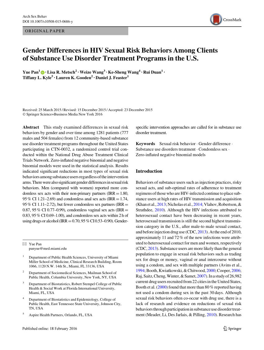 Pdf Gender Differences In Hiv Sexual Risk Behaviors Among Clients Of