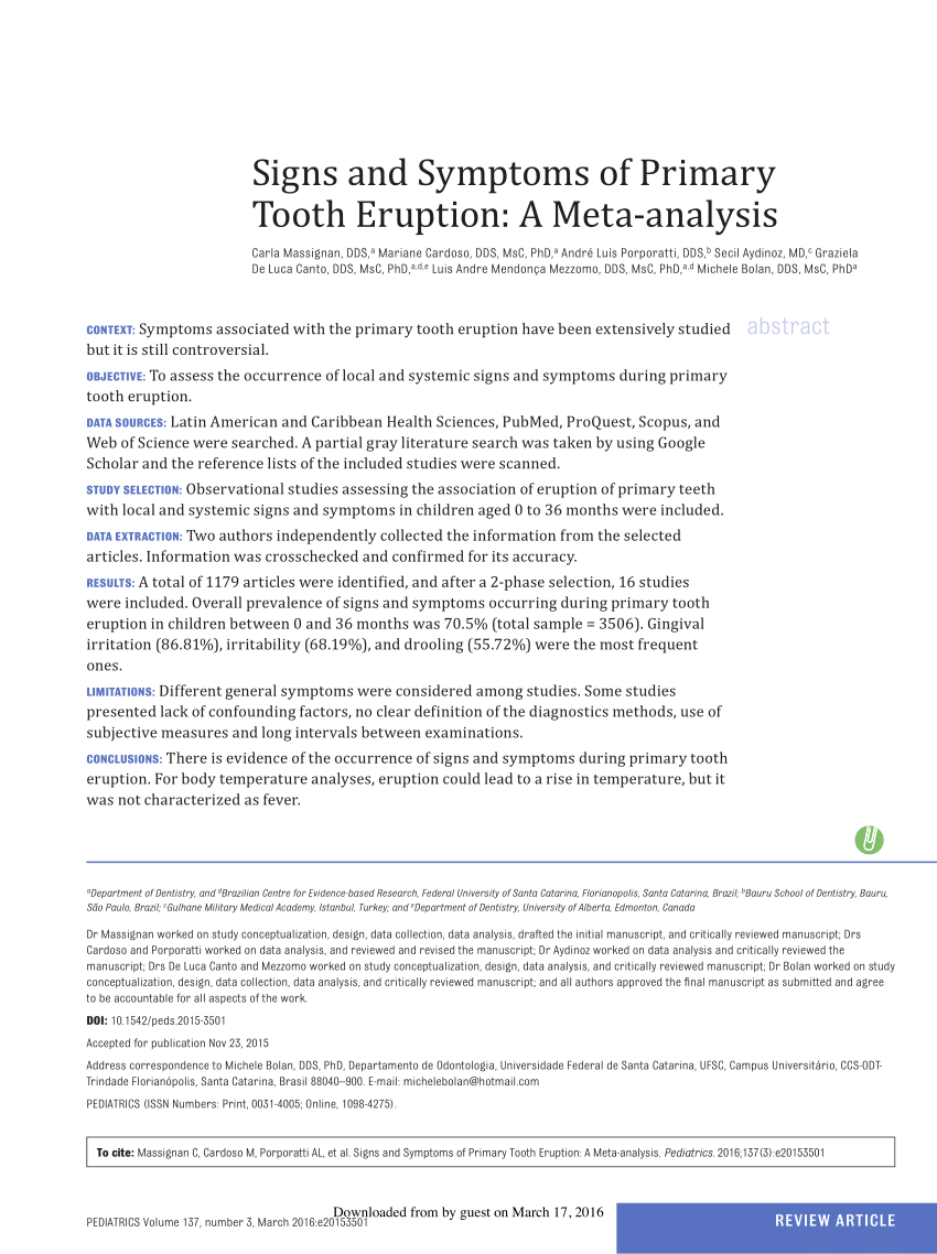 Pdf Signs And Symptoms Of Primary Tooth Eruption A Meta Analysis