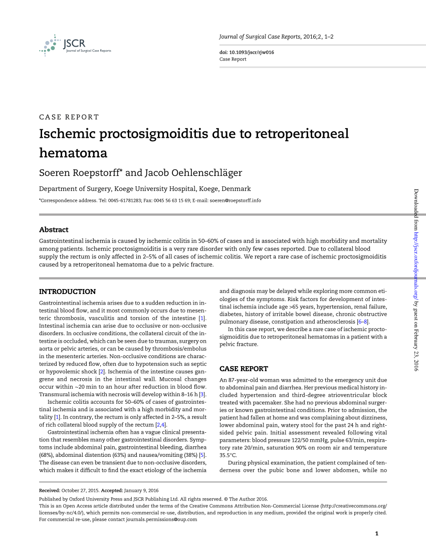 PDF Ischemic Proctosigmoiditis Due To Retroperitoneal Hematoma