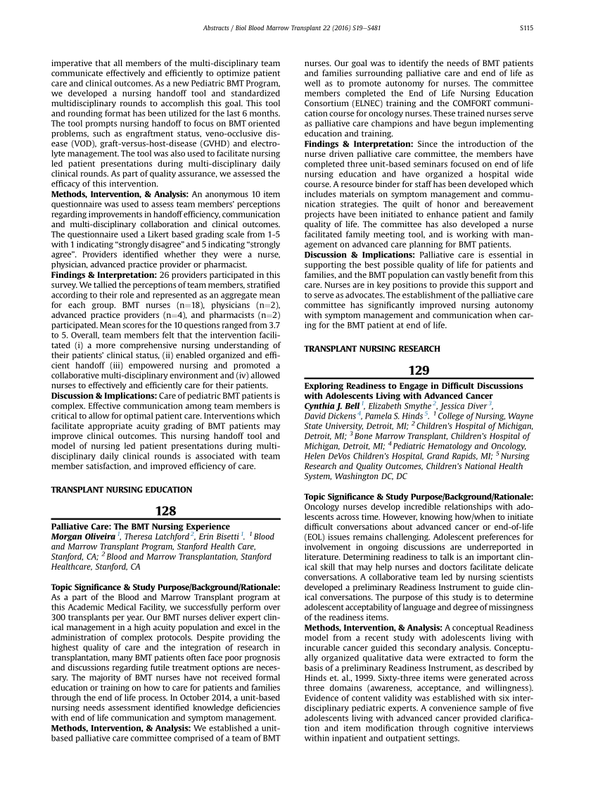 PDF Palliative Care The BMT Nursing Experience