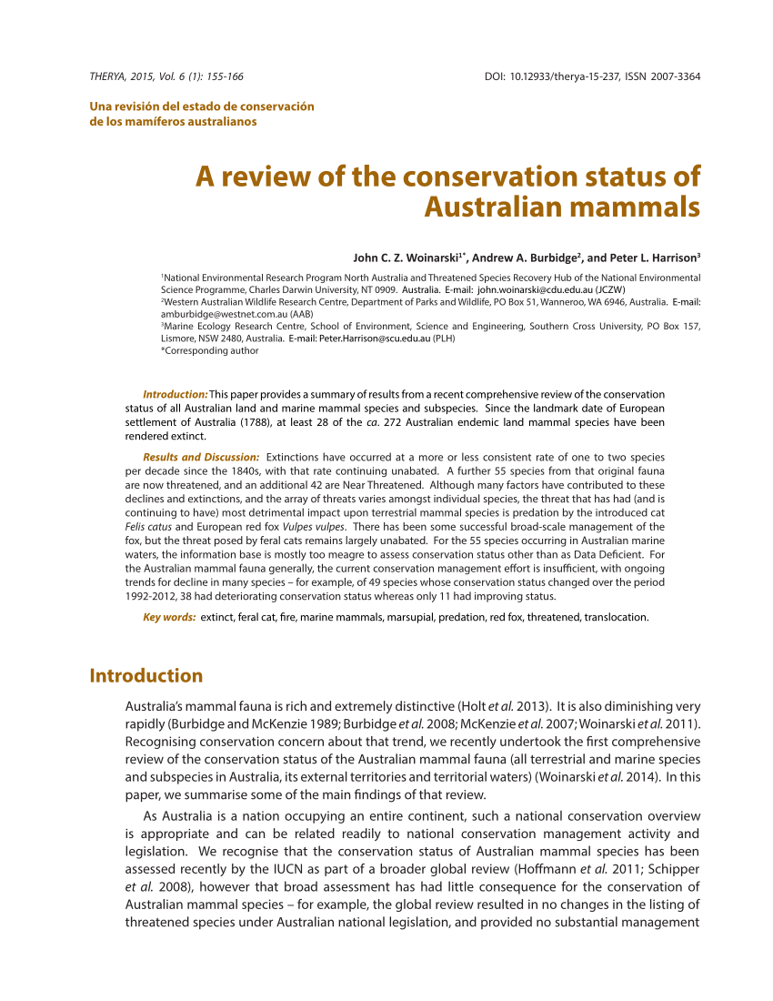 (PDF) A review of the conservation status of Australian mammals