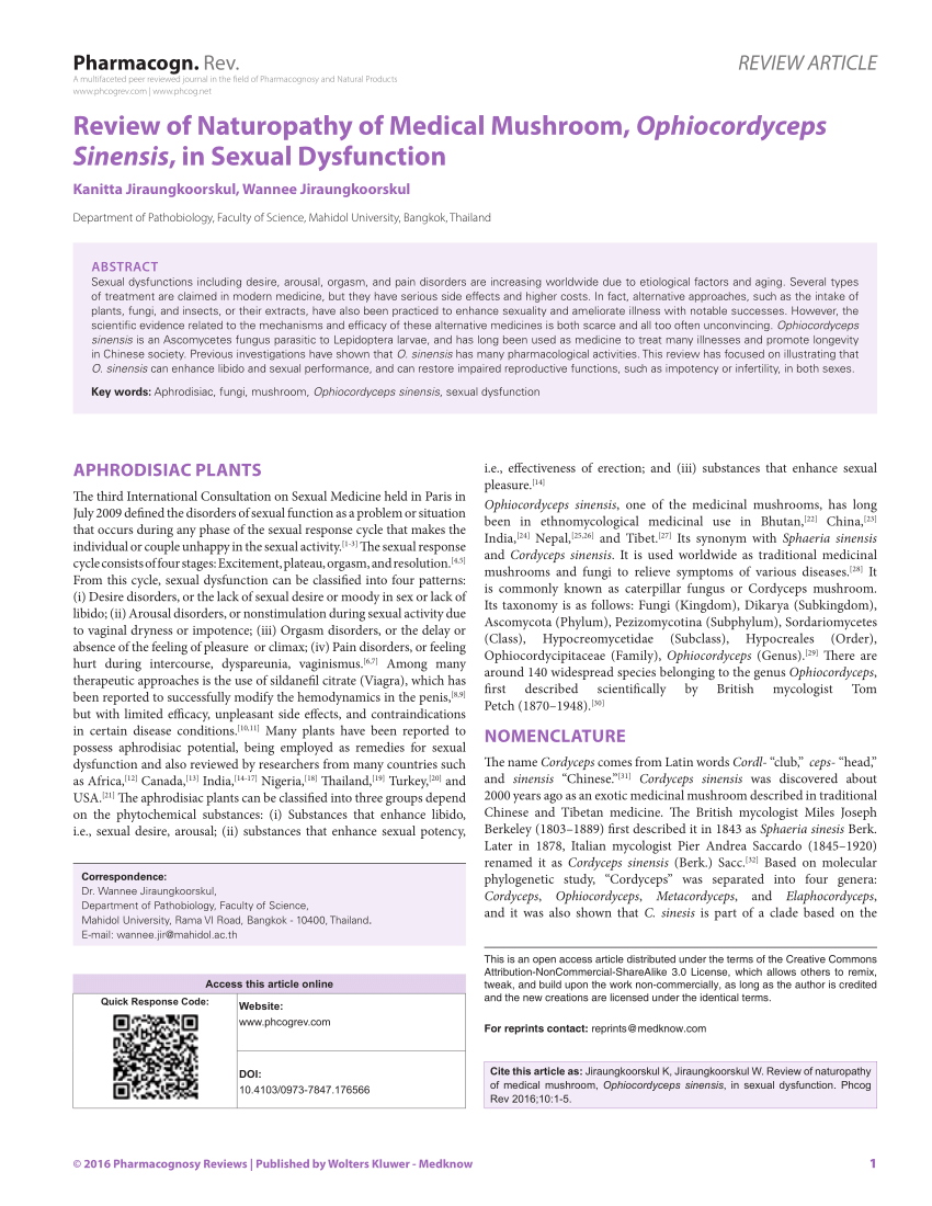 PDF Review of Naturopathy of Medical Mushroom Ophiocordyceps