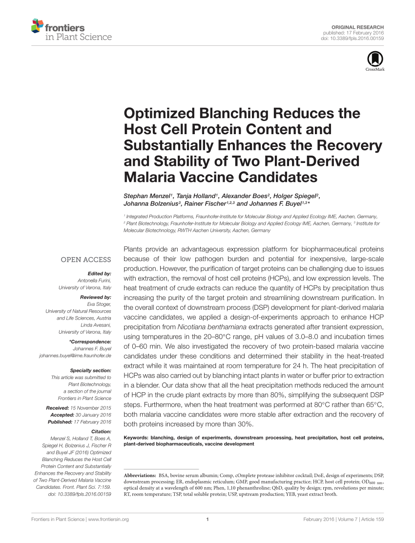 Pdf Optimized Blanching Reduces The Host Cell Protein