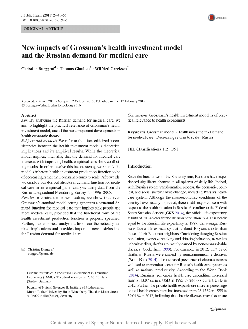 New Impacts Of Grossman S Health Investment Model And The Russian Demand For Medical Care Request Pdf