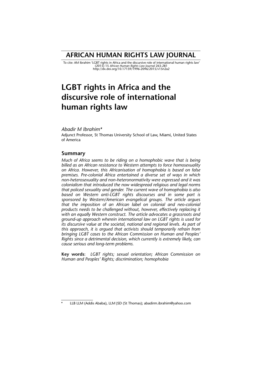 Pdf Lgbt Rights In Africa And The Discursive Role Of International Human Rights Law