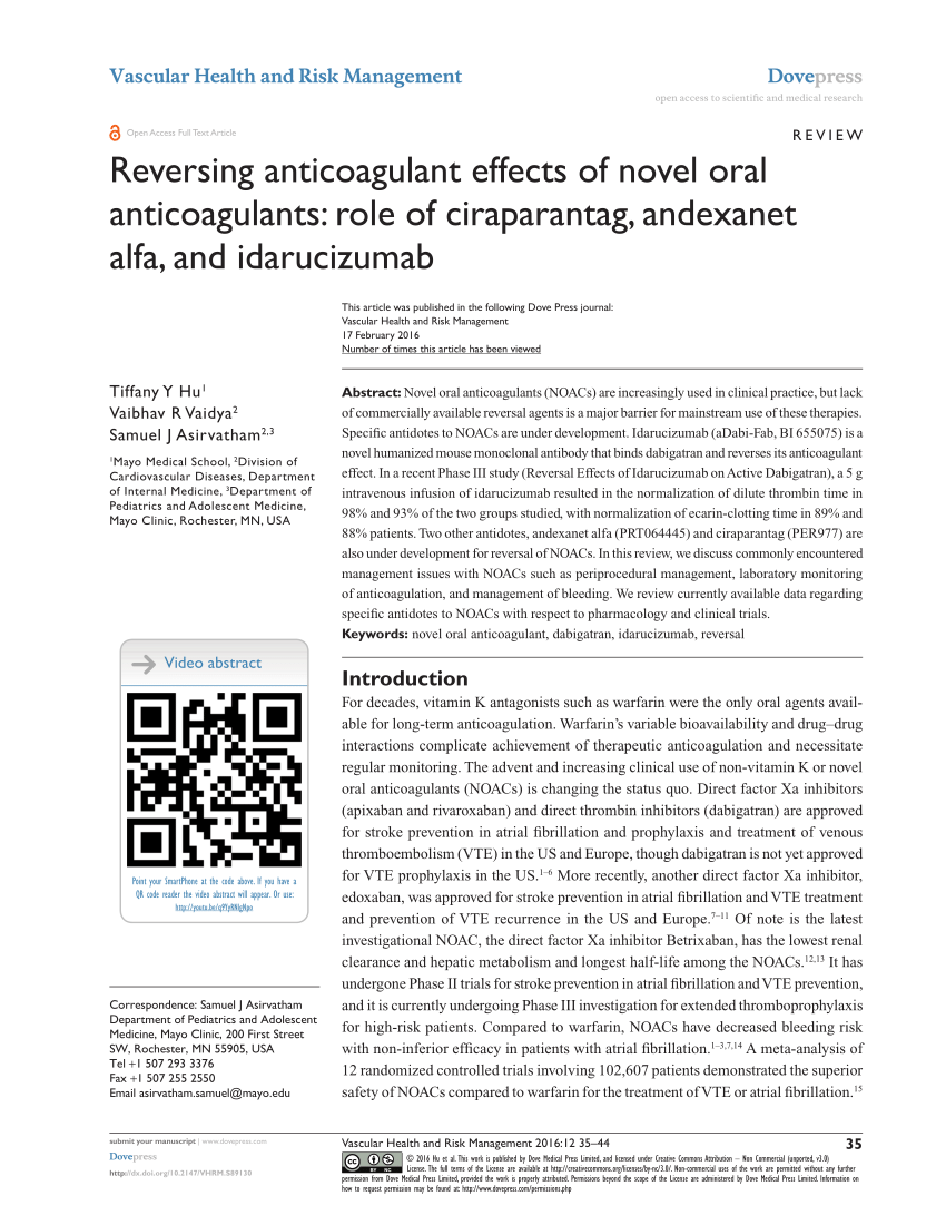 (PDF) Reversing anticoagulant effects of novel oral anticoagulants ...