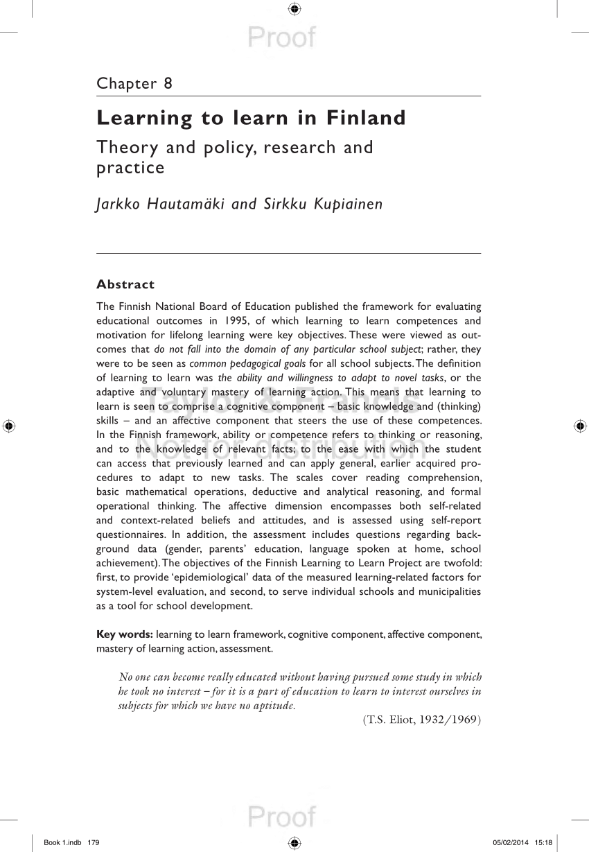 Pdf Learning To Learn In Finland Theory And Policy Research And Practice