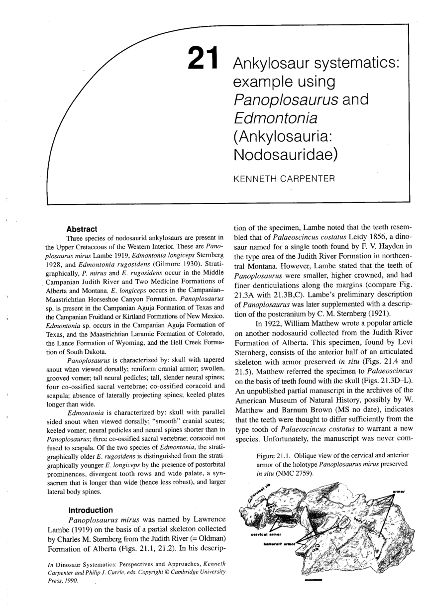 Pdf Ankylosaur Systematics Example Using Panoplosaurus