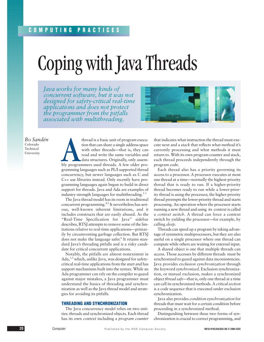 Pdf Coping With Java Threads