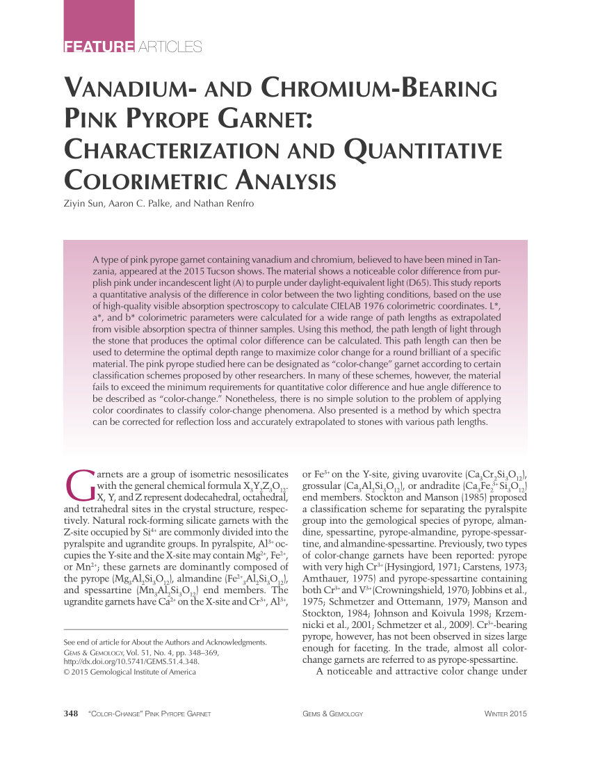 Pdf Vanadium And Chromium Bearing Pink Pyrope Garnet Characterization And Quantitative Colorimetric Analysis