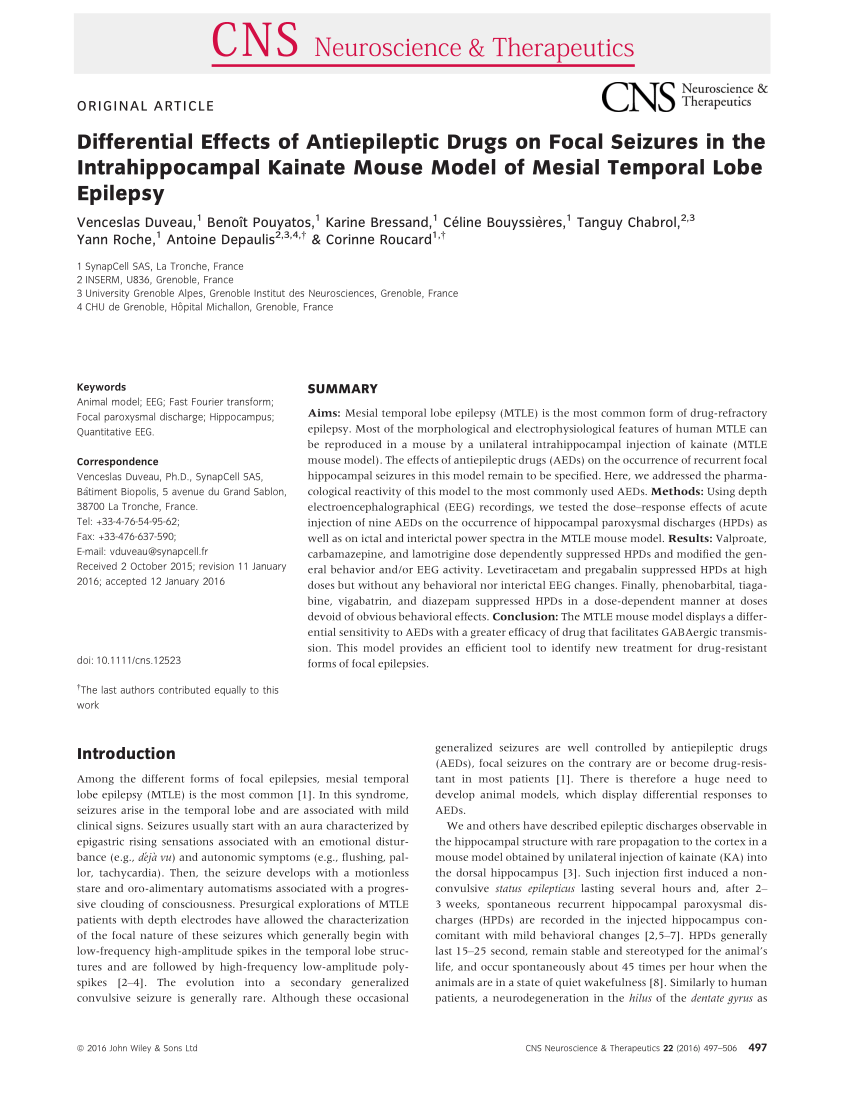 Pdf Differential Effects Of Antiepileptic Drugs On Focal Seizures In The Intrahippocampal 9837