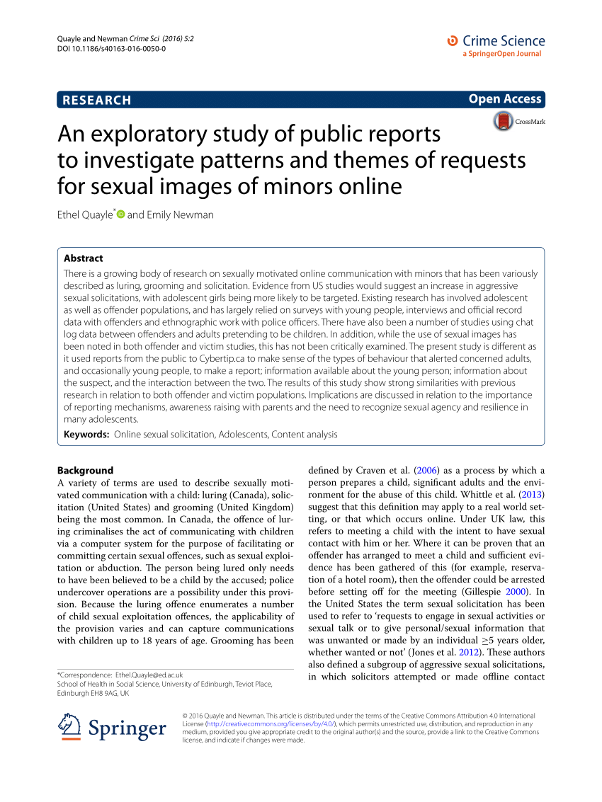 PDF) An exploratory study of public reports to investigate patterns and themes of requests for sexual images of minors online picture