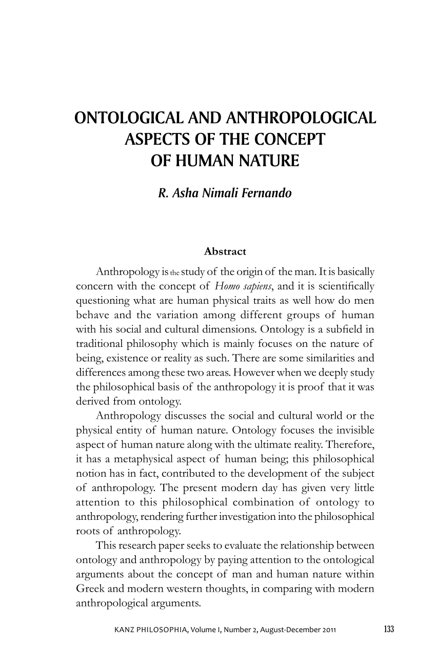 Nemlig Arabiske Sarabo symaskine PDF) Ontological And Anthropological Aspects of the Concept of Human Nature