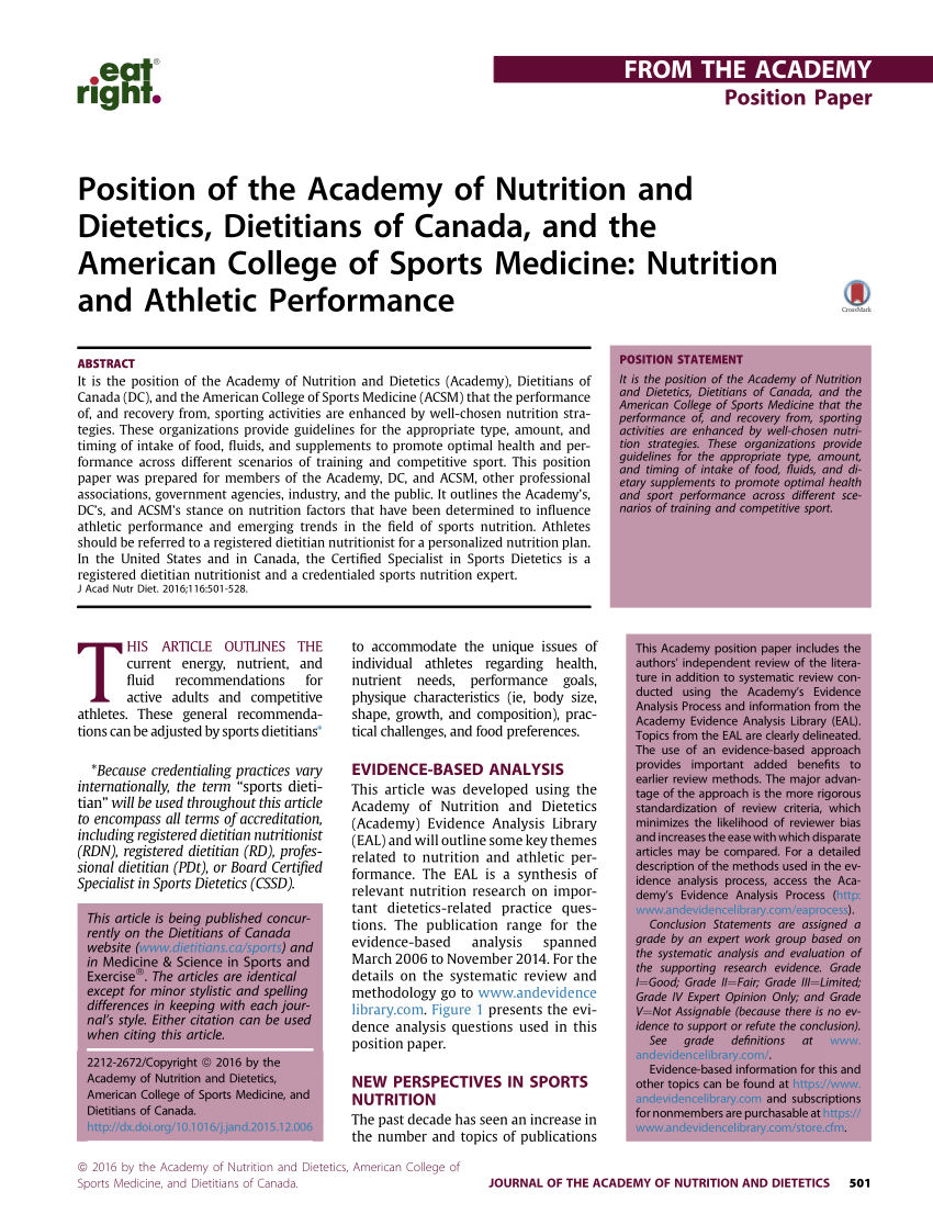 (PDF) Position of the Academy of Nutrition and Dietetics ...