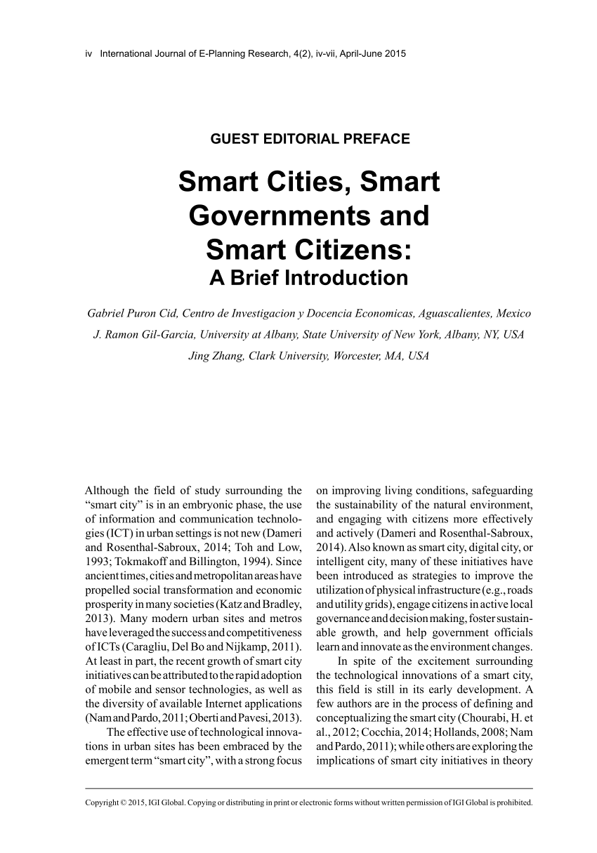 Pdf Smart Cities Smart Governments And Smart Citizens A Brief Introduction