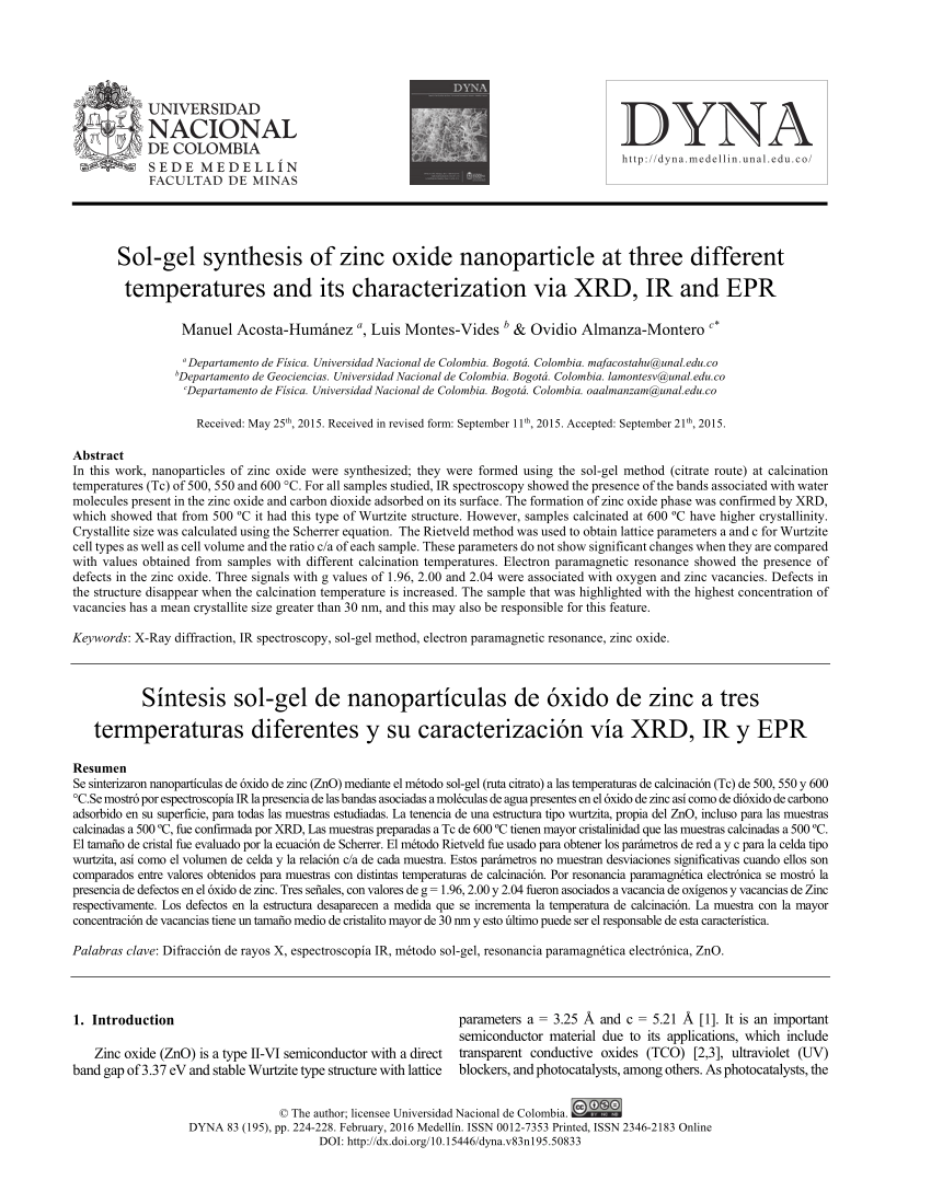 Pdf Sol Gel Synthesis Of Zinc Oxide Nanoparticle At Three