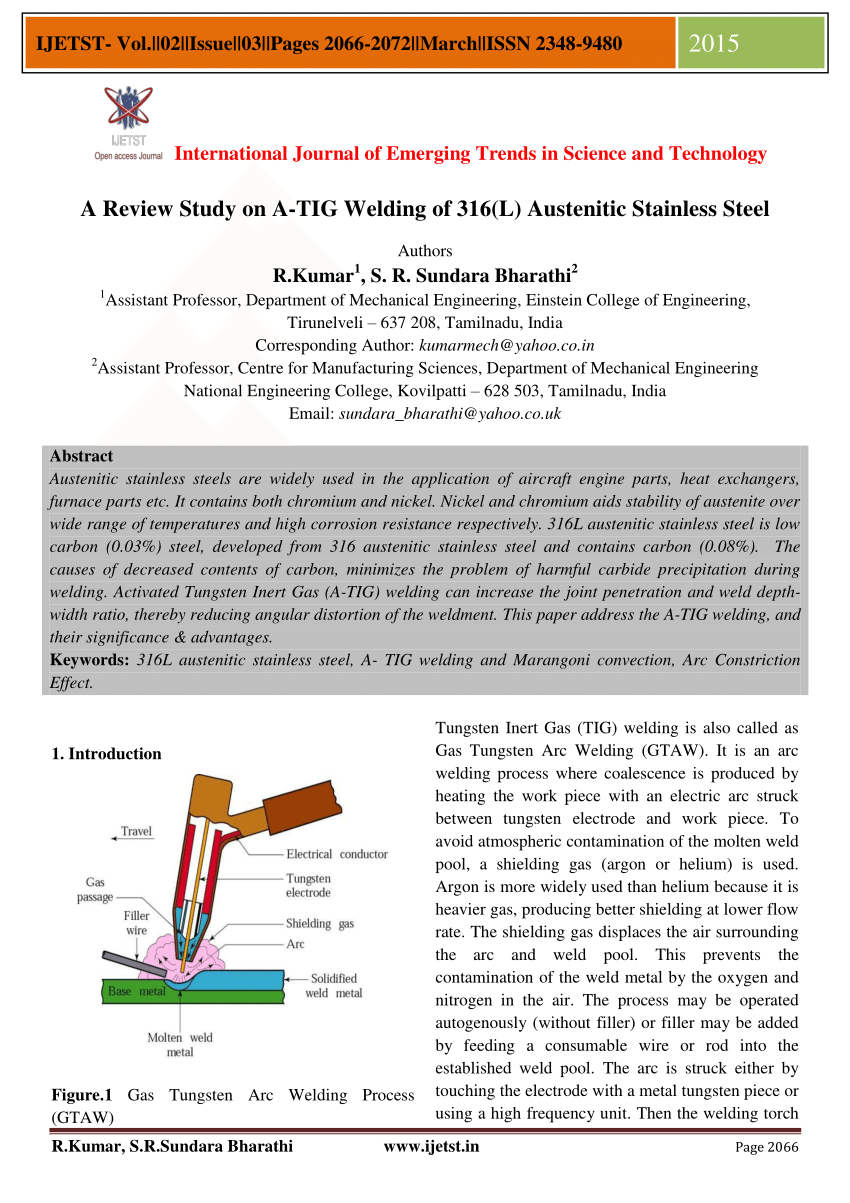 Pdf A Review Study On A Tig Welding Of 316 L Austenitic Stainless Steel