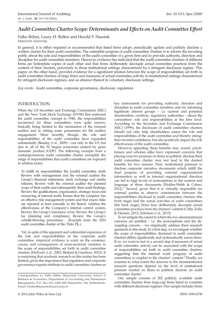 (PDF) Audit Committee Charter Scope Determinants and Effects on Audit