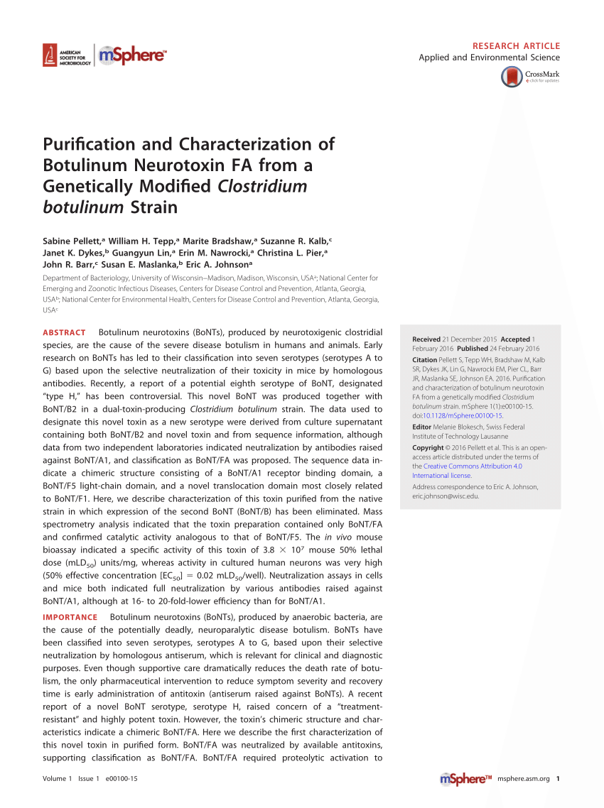 PDF) Purification and Characterization of Botulinum Neurotoxin FA ...