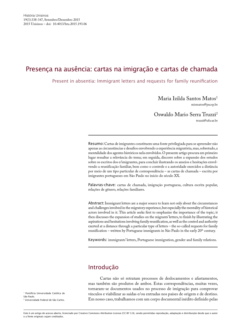 (PDF) Presença na ausência: cartas na imigração e cartas 