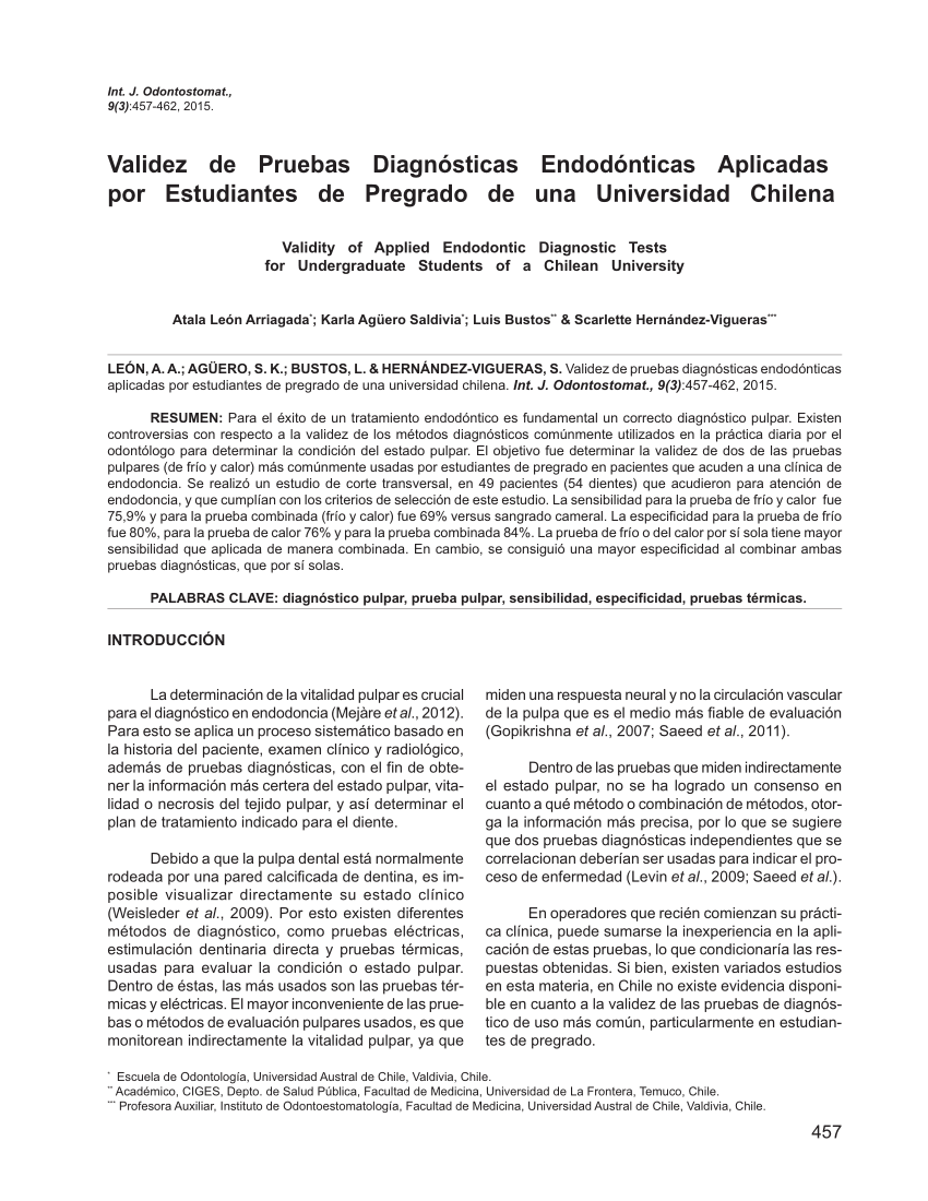 (PDF) Validez de Pruebas Diagnósticas Endodónticas Aplicadas por ...