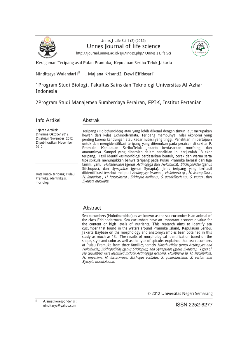 PDF Keragaman Teripang Asal Pulau Pramuka