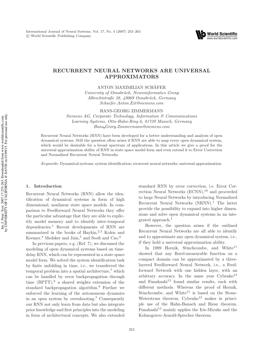 Pdf Recurrent Neural Networks Are Universal Approximators