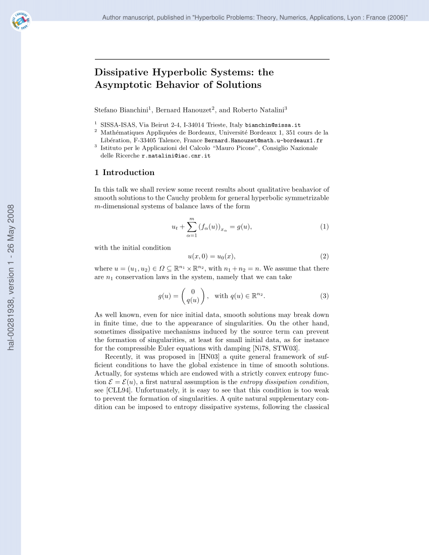 PDF) Dissipative Hyperbolic Systems: the Asymptotic Behavior of 