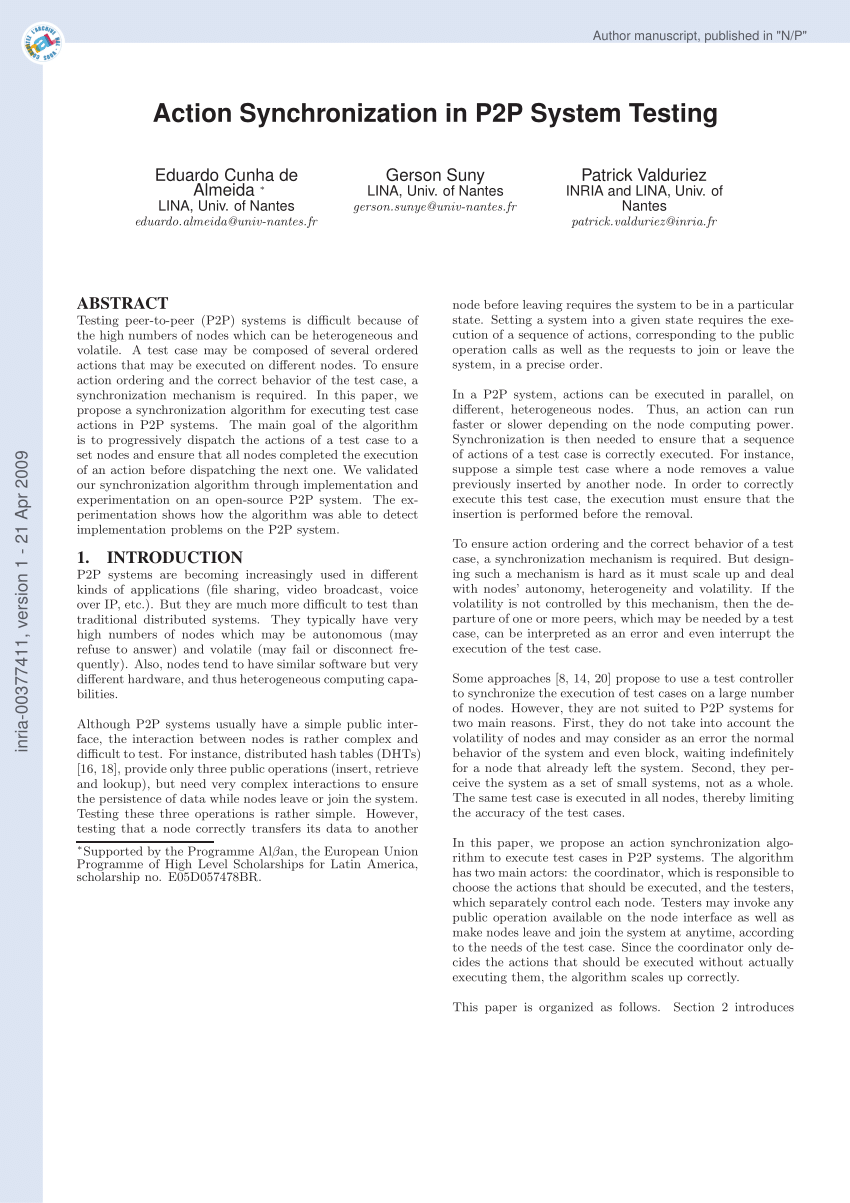 (PDF) Action synchronization in P2P system testing