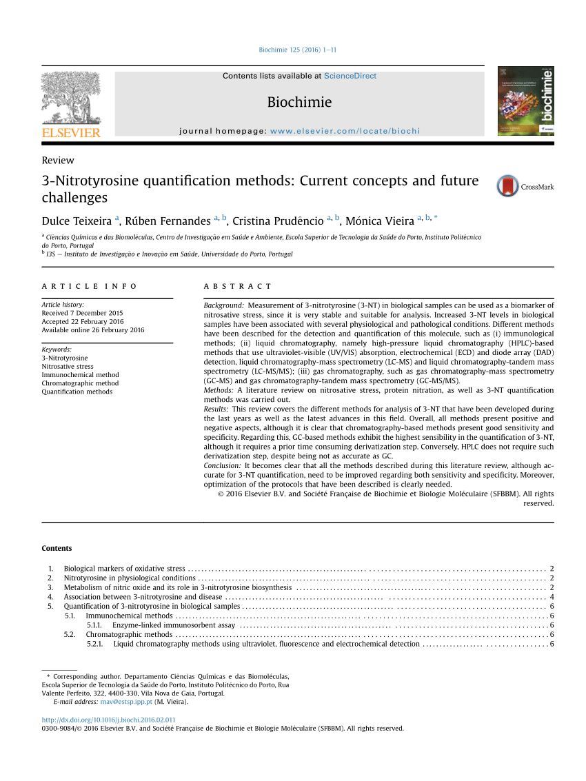 Pdf 3 Nitrotyrosine Quantification Methods Current Concepts And Future Challenges