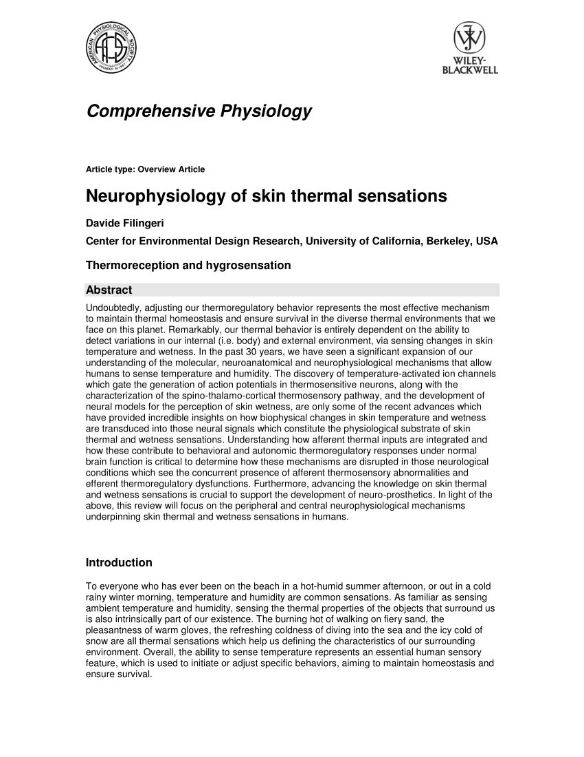 PDF) Neurophysiology of Skin Thermal Sensations