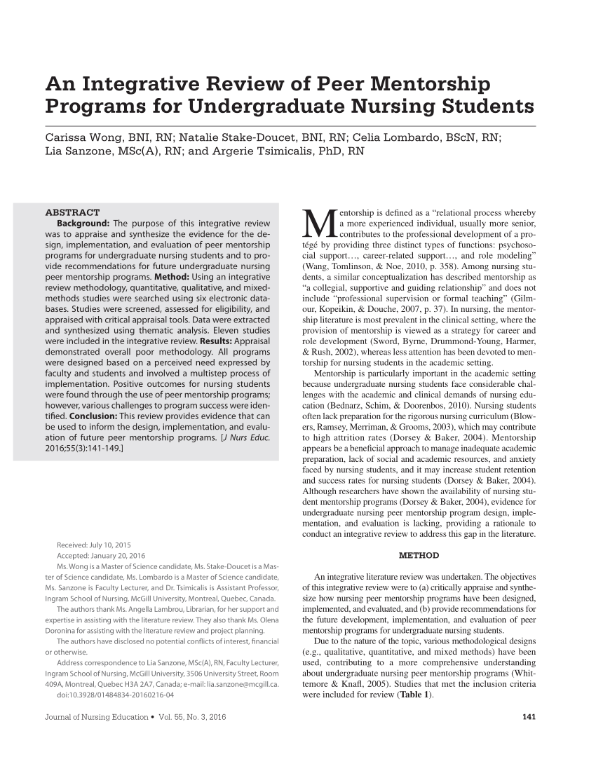 a literature review of mentorship programs in academic nursing