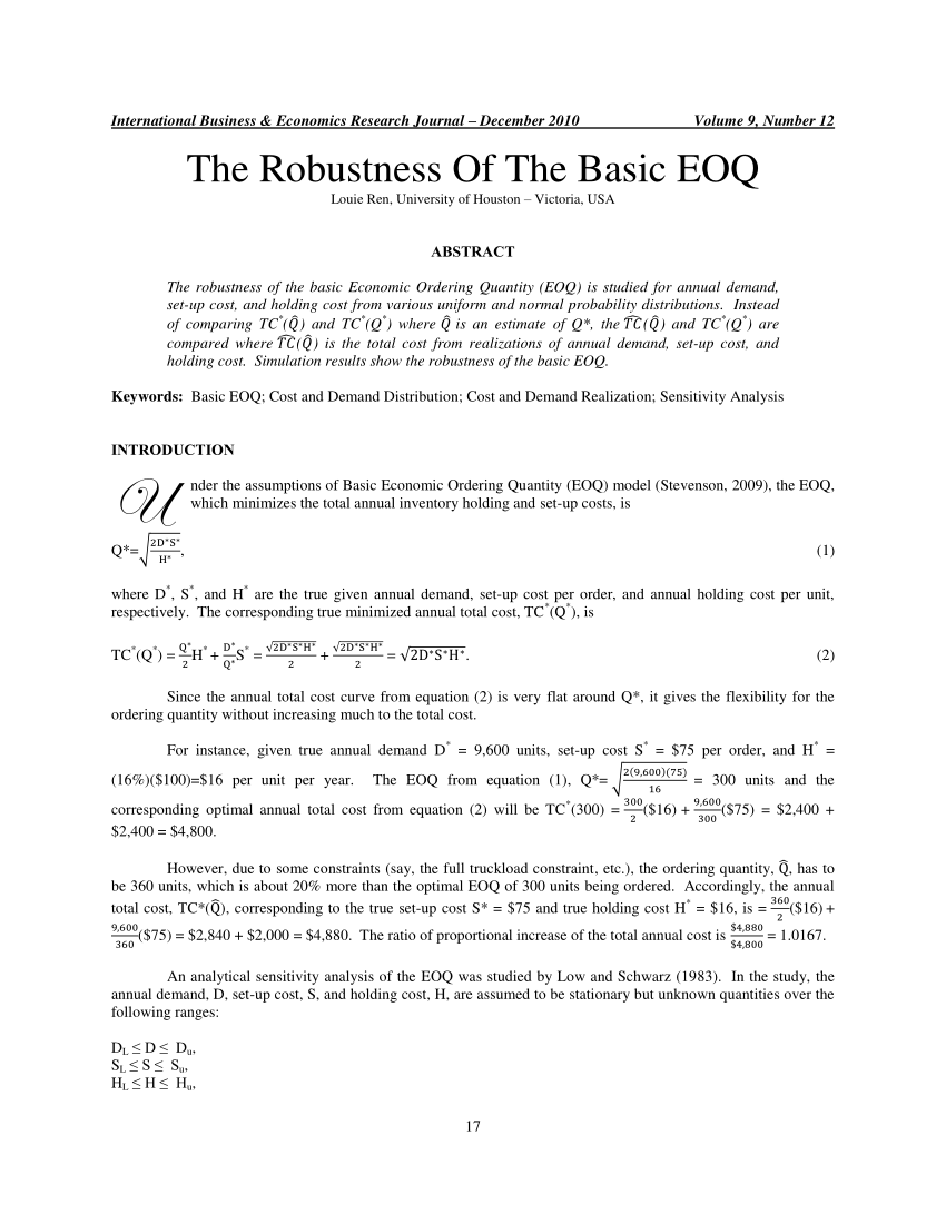 Pdf The Robustness Of The Basic Eoq