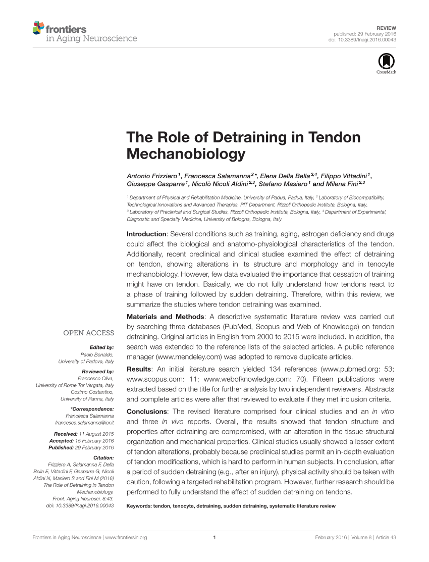 Pdf The Role Of Detraining In Tendon Mechanobiology