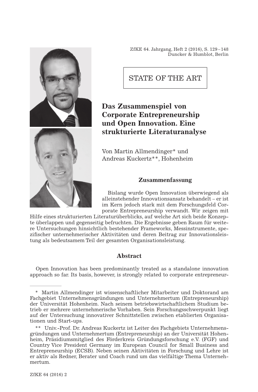 PDF) Das Zusammenspiel von Corporate Entrepreneurship und Open