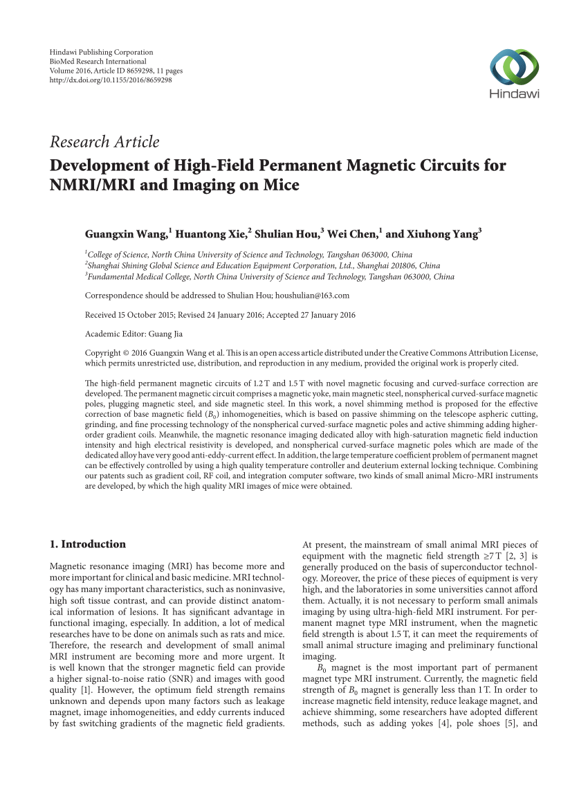 Pdf Development Of High Field Permanent Magnetic Circuits For Nmri Mri And Imaging On Mice