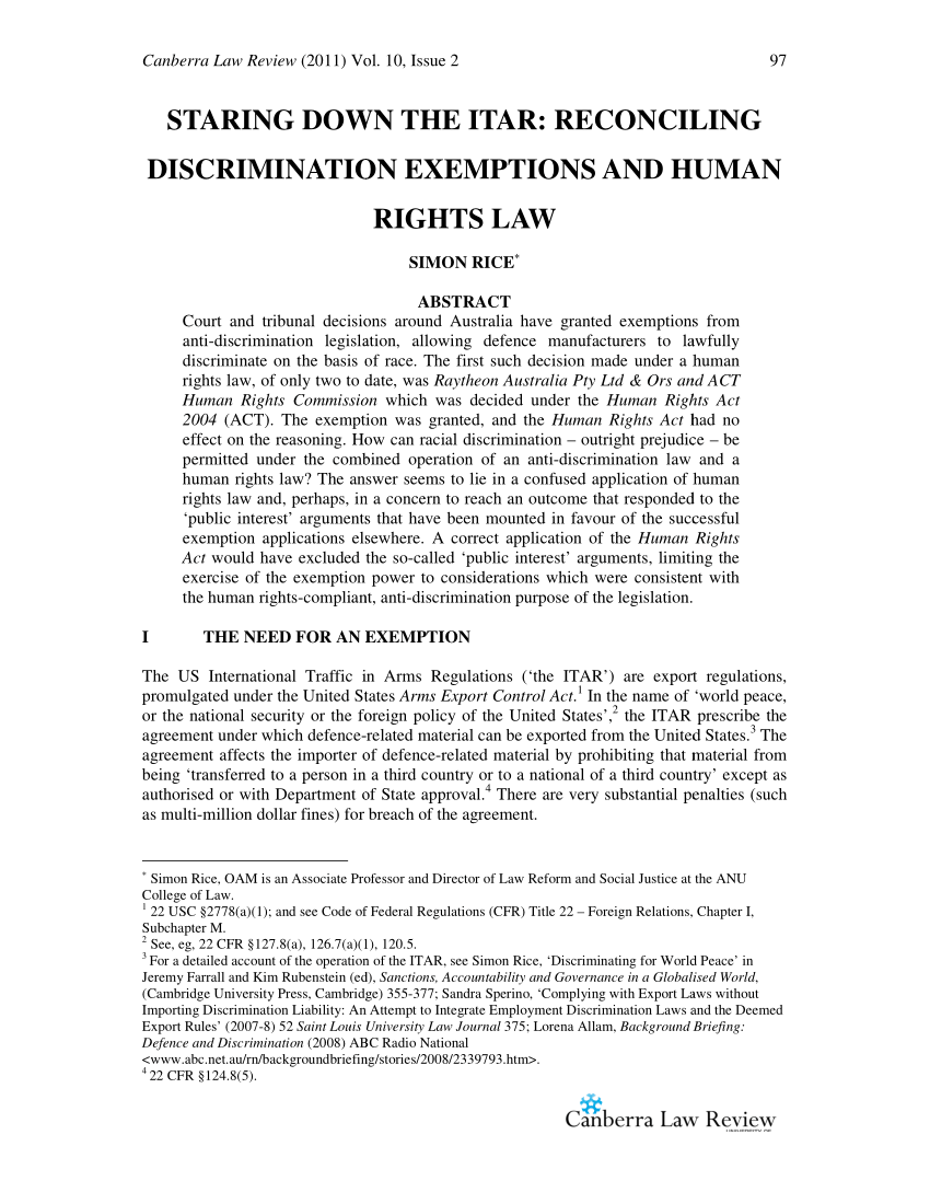 PDF) 'Staring Down the ITAR: Reconciling Discrimination Exemptions ...