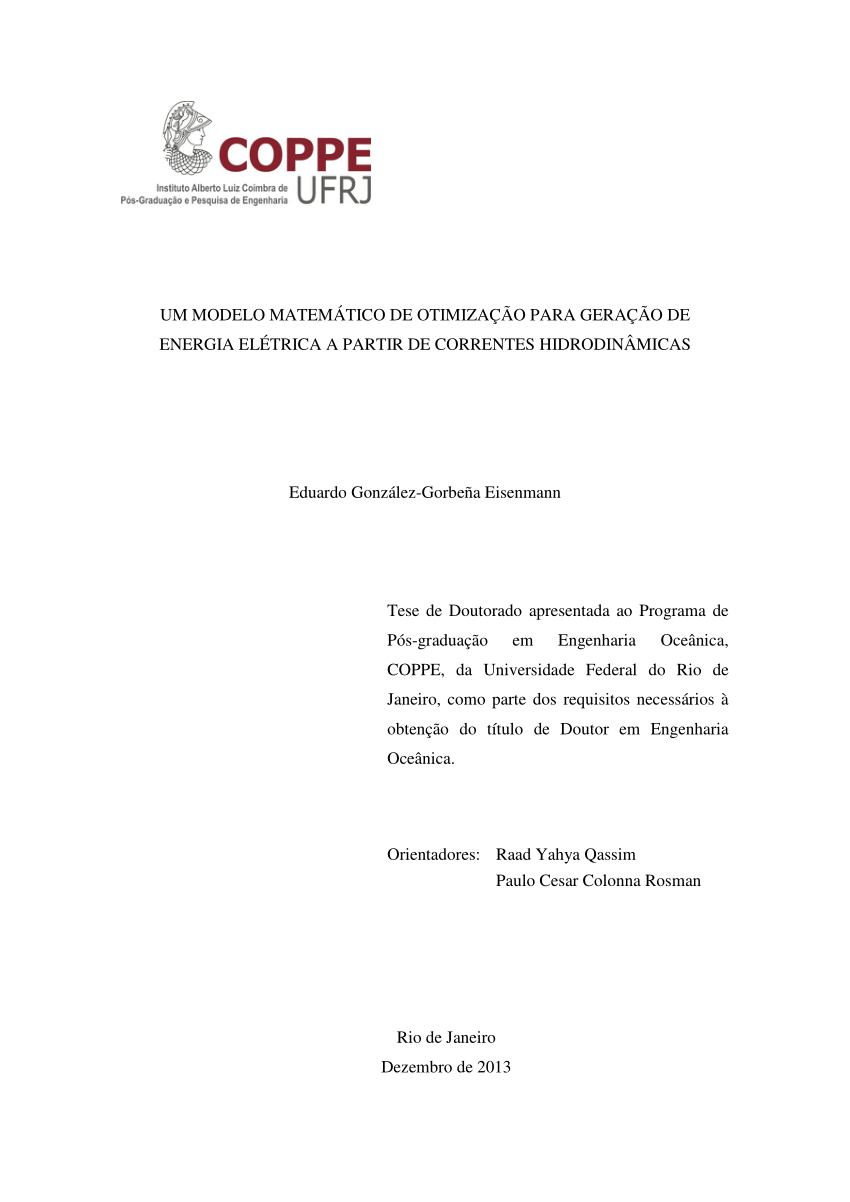 (PDF) Um Modelo Matemático de Otimização para Geração de Energia ...