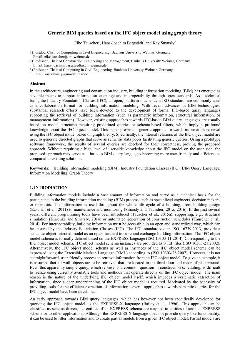 Pdf Generic Bim Queries Based On The Ifc Object Model Using