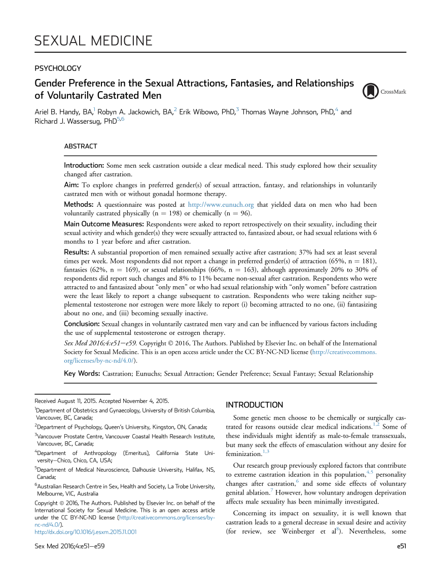 PDF) Gender Preference in the Sexual Attractions, Fantasies, and  Relationships of Voluntarily Castrated Men