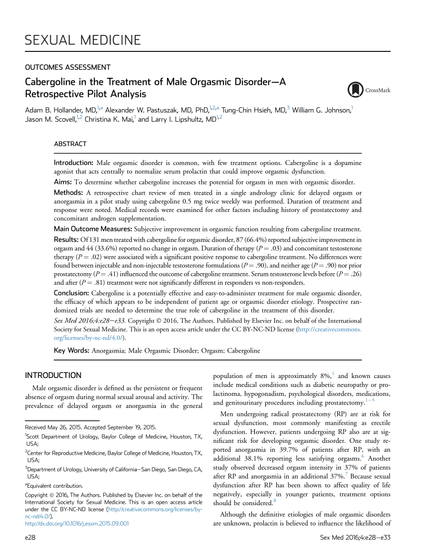 PDF Cabergoline in the Treatment of Male Orgasmic Disorder A