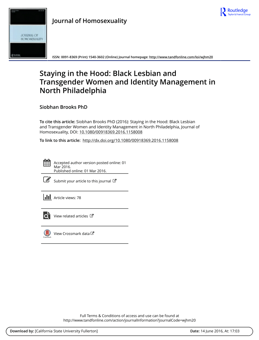 PDF) Staying in the Hood Black Lesbian and Transgender Women and Identity Management in North Philadelphia picture photo